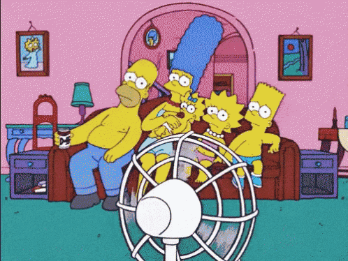 A husband and his wife and kids trying to stay cool.